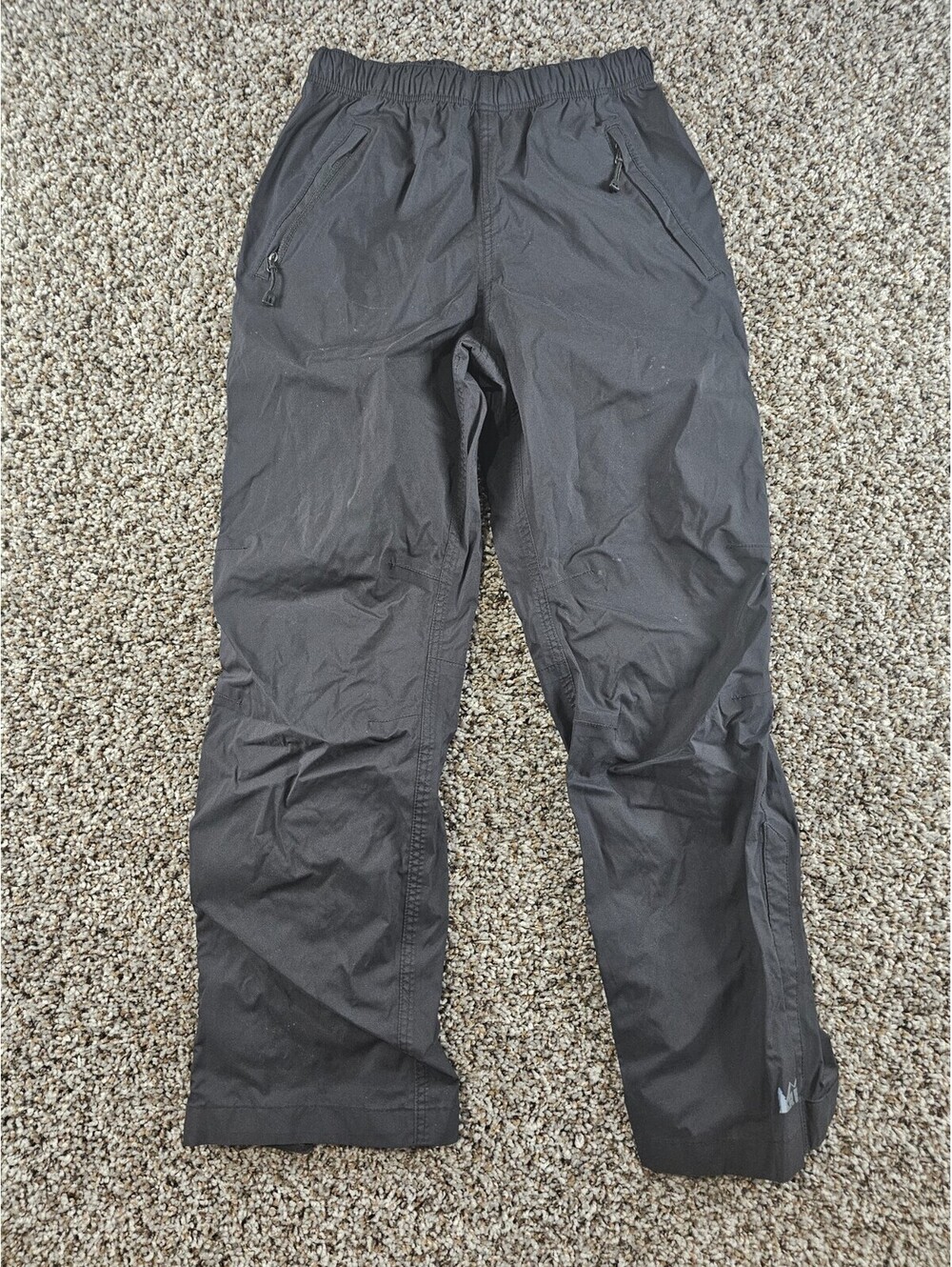 REI Boys Sz M (10-12) Ripstop Pull On Windbreaker Pants Black Hiking Camping